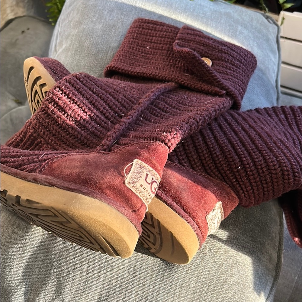 UGG Burgundy Knit Buttoned Boots